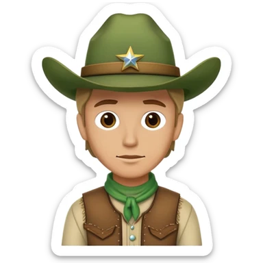 Cowboy wearing a green hat without any star on the hat, western style outfit sticker