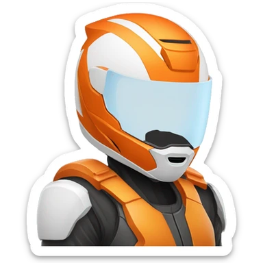 Un jeune homme au teint humain portant un casque de moto de couleur orange et blanc sticker
