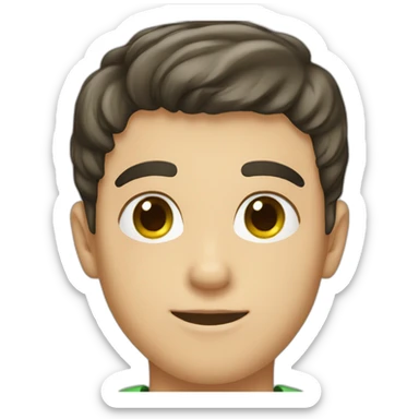 A young man with very short dark hair and light green eyes and dig cheeks sticker