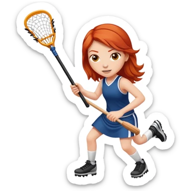 redhead girl playing lacrosse, one person, in action  sticker