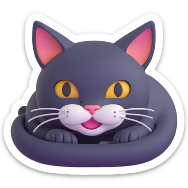 cat curled up but with a mischievous grin sticker