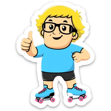 Bruce Vilanch on rollerskates giving two thumbs up sticker