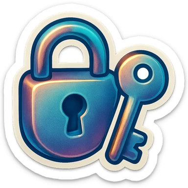 A gray lock and key sticker in retro stickers style, with a vintage design and bright colors sticker