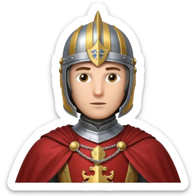 medieval knight horse rider portrait, head and shoulders only, polished steel armor collar, royal cape clasp, helmet partially visible, intense heroic eyes, fantasy medieval vibe, dramatic lighting, 3D cartoon, mobile game icon style, clean background, no text, no watermark
 sticker