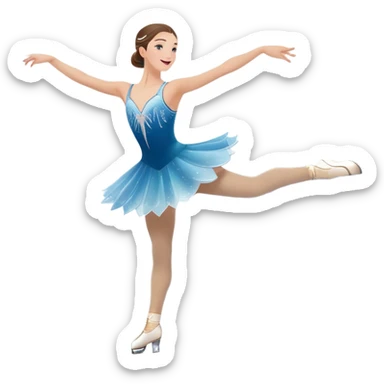 An icon showing a graceful figure skater mid-spin on a sparkling ice rink, wearing an elegant costume. The background features festive arena lights, snowflakes, and cheering spectators. Transparent background captures the beauty, artistry, and elegance of figure skating. sticker