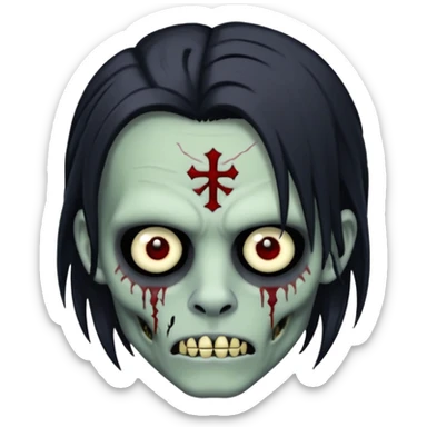 zombie boy with black symmetrical wolfcut medium long hair and piercings sticker