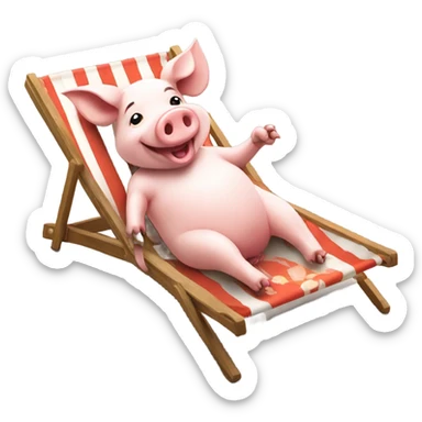 Rich happy pig lying on the deckchair sticker