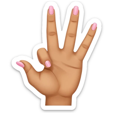 A hand holding index and middle and pinky finger up and ring finger down sticker