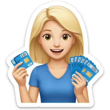 excited blonde woman holding tickets sticker