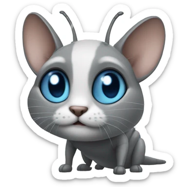 grey with kitten blue eyes and friends cockroach sticker