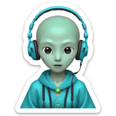 alien, korean ancient dress with headphone, cyan sticker
