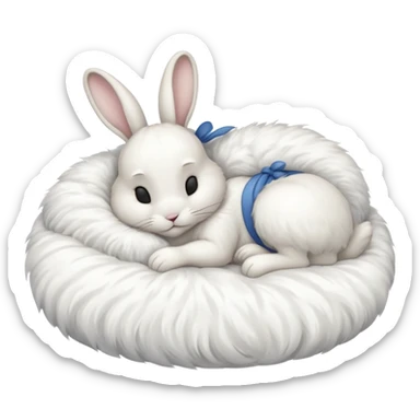 cartoon white rabbit asleep in bed sticker