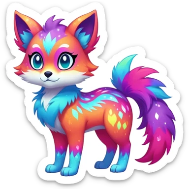 Neon-colored multi-colored cool Falvie-Fionbri-creature-sparkle-fursona, full body, with random markings sticker