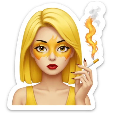 Baddie smoking yellow face with lashes and nails  sticker