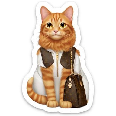 Ginger cat solo wearing Louise Vuitton bag sticker