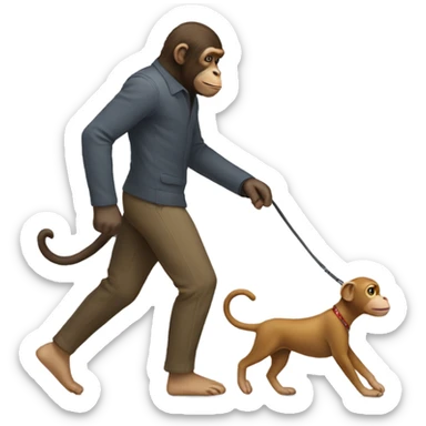 Monkey walking a dog sticker