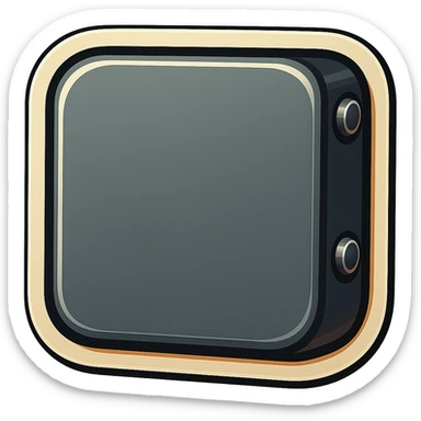 Add metallic rivets only to the visible side edges of the metal slab, leaving the large 1x1 front face completely blank, in retro sticker style. Keep the background transparent. sticker