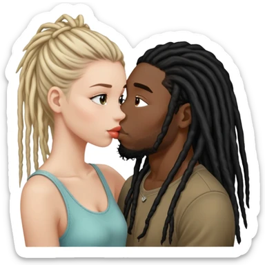 black guy with dreads kissing a white girl with black hair sticker