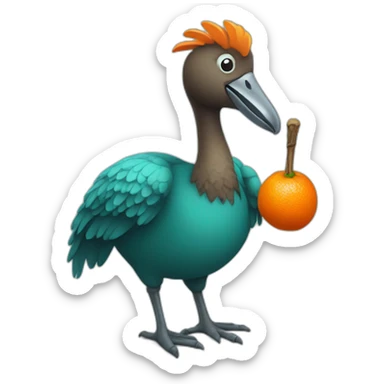 Dodo with orange beak and teal body holding a stick of dynamite sticker