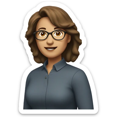 middle aged woman, wearing glasses, brown hair swooping to the right side sticker