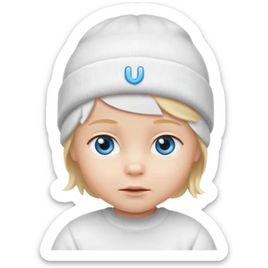 blond blue eye newborn with beanie sticker