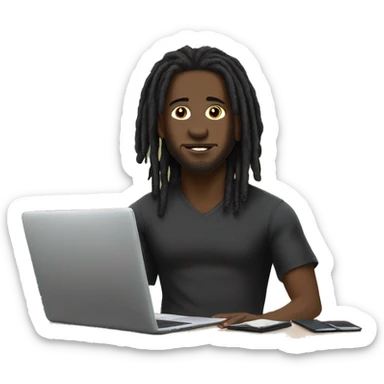Black-guy-with-dreads-wearing-black-trackstuit-sitting-down-on-chair facing-foward-focused-on-laptop-computer- sticker