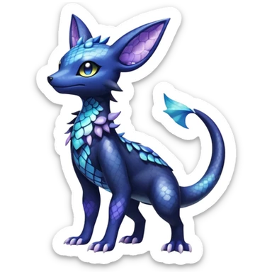 Colorful Iridescent Exotic Salandit-Meowstic-Umbreon-Fakémon-hybrid-creature (full body)  sticker