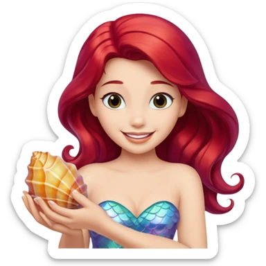 Princess Ariel emoji smiling, holding a seashell sticker