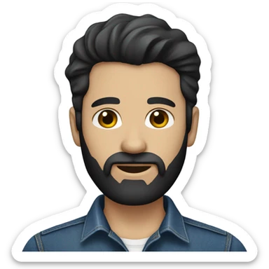 person with a black beard. No moustache. Pale skin. Nice black hair. Denim dark blue shirt sticker