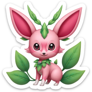 Rosy floral romantic cute kawaii Ivy-Scizor-Sylveon-Celebi-Leafeon-Pokémon-Digimon-Fakémon-hybrid-fusion-creature sticker