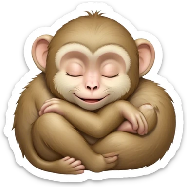 Meme-Worthy cute Sleeping Macaque Portrait Emoji, Head resting peacefully with a contented smile, showcasing soft, downy fur and eyes gently closed in serene slumber, Simplified yet comically adorable features, highly detailed, glowing with a soft, drowsy glow, high shine, relaxed and utterly lovable, stylized with an air of playful laziness, bright and heartwarming, soft glowing outline, capturing the essence of a sleeping macaque that feels destined to become the next viral icon of adorable rest! sticker