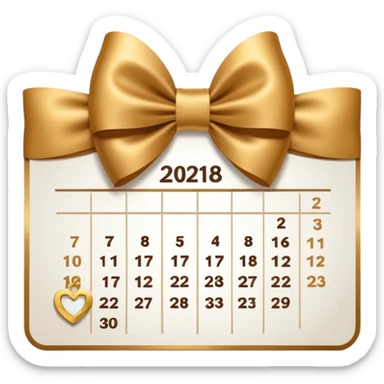 golden brown calendar in the middle white color without numbers on top white gold bow sticker