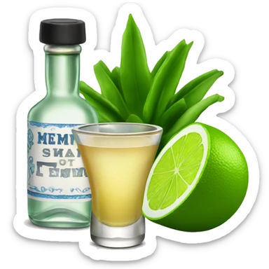 Tequila shot with a lime and a bottle of tequila in the background sticker