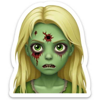 girl zombie with blonde long hair green skin and with no angry face sticker