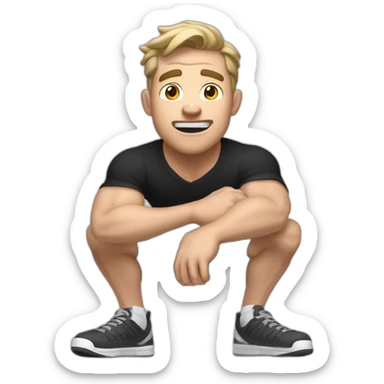 amazed Open with surprise mouth Pale skinned Fit Man With the biceps and dark brown hair in black shirt, gray sports shorts and white Sneakers sticker