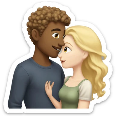 A blonde girl with pale skin kisses a light-skinned brown guy with dark curly hair sticker