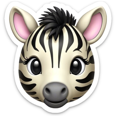 Cinematic Cute Zebra Portrait Emoji, Head tilted playfully and inquisitively, featuring a glossy, intricately striped Fur of black and white with round, sparkling eyes filled with curious wonder, Simplified yet irresistibly adorable features, highly detailed, glowing with a warm, friendly glow, high shine, affectionate and spirited, stylized with a touch of savannah whimsy, bright and endearing, soft glowing outline, capturing the essence of a mischievous yet loving zebra, so playful it feels like it could prance out of the screen and into your arms! sticker
