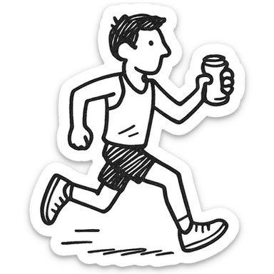 A male runner holding a can sticker