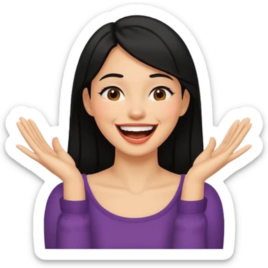 black hair woman putting hands on her neck while laughing sticker