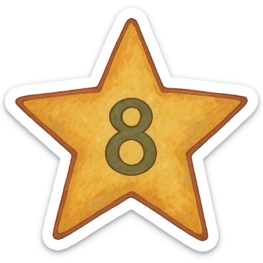 ghibli style five-pointed star with the number 8 centered inside sticker