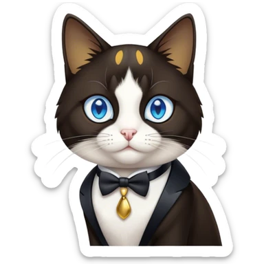 Tuxedo cat with a blue and yellow eye working on GIS projects with me sticker