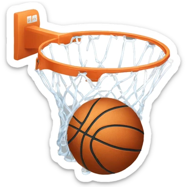 A basketball emoji dunking itself through a hoop with a happy grin sticker