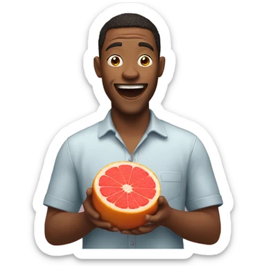 Excited man holding a grapefruit sticker