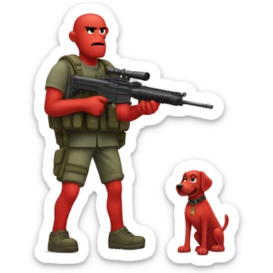 Clifford the giant bright red dog pbs humanoid as a military sniper call of duty character standing alone on two feet sticker