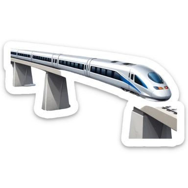 High Speed Train passing in front of snowy mountains on a big bridge through a river underneath it   sticker