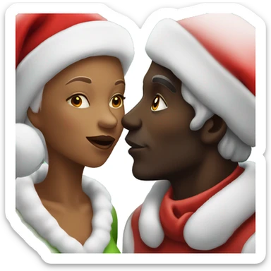 Dark skin Santa kissing tan skin Mrs clause sticker