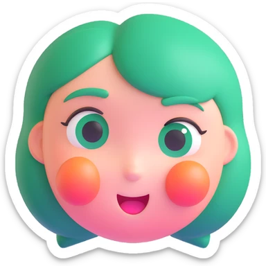 charming emerald green peach character face, blushing cheeks, round features sticker
