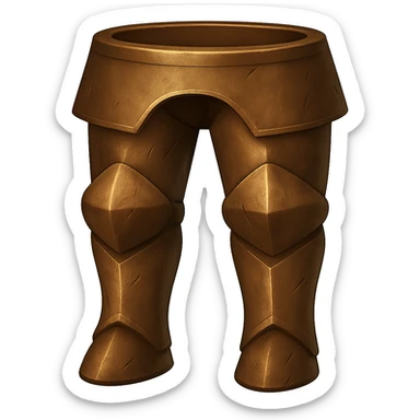 Remove the boots and show only the bronze platelegs (leg armor) with a realistic metallic bronze look and worn texture. The style should resemble emoji style with a transparent background. sticker