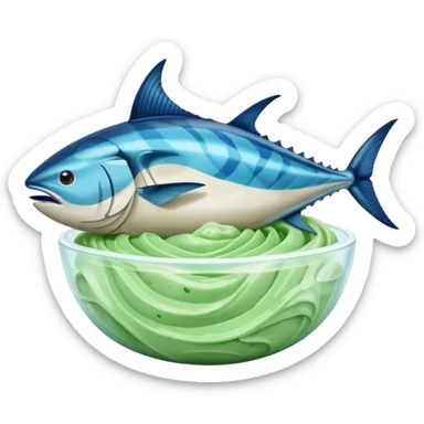 bluefin tuna in a gelato with cannabis leaf sticker
