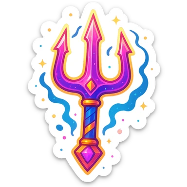 vibrant toon style cosmic trident with glowing aura sticker